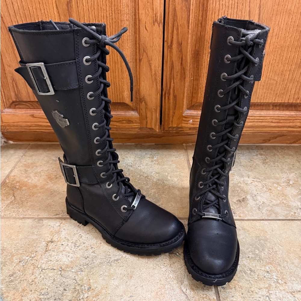 Harley-Davidson Black Tall Lace-Up Boots